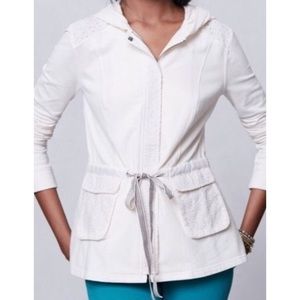 Anthropologie White Eyelet Zip Drawstring Jacket
